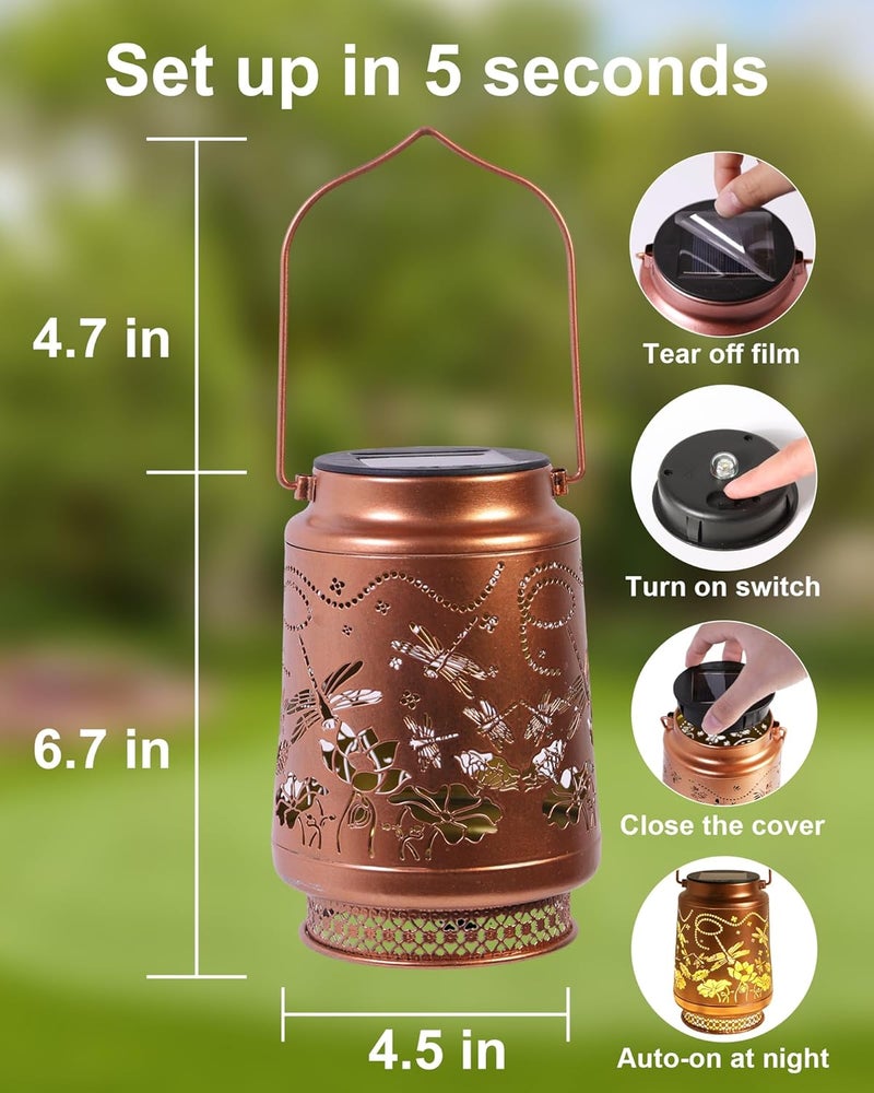 Fussion Dragonfly Gifts for Women Solar Lantern Dragonfly Decor Birthday Gifts for Women Mom Grandma Sister Friend Mothers Day Gifts Garden Decor Metal Solar Lights Outside Decor for Backyard Patio Deck Porch - Image 5